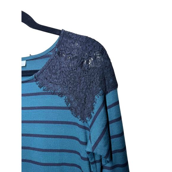 MOTHERHOOD MATERNITY STRIPED T-SHIRT DRESS LACE SHOULDER SIZE MEDIUM - Picture 6 of 8